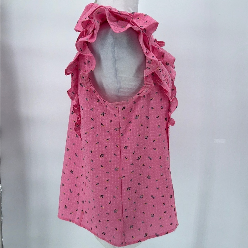 LOFT Women’s Floral Ruffle Tie Neck Top Size Medium Sleeveless Top - Picture 6 of 9
